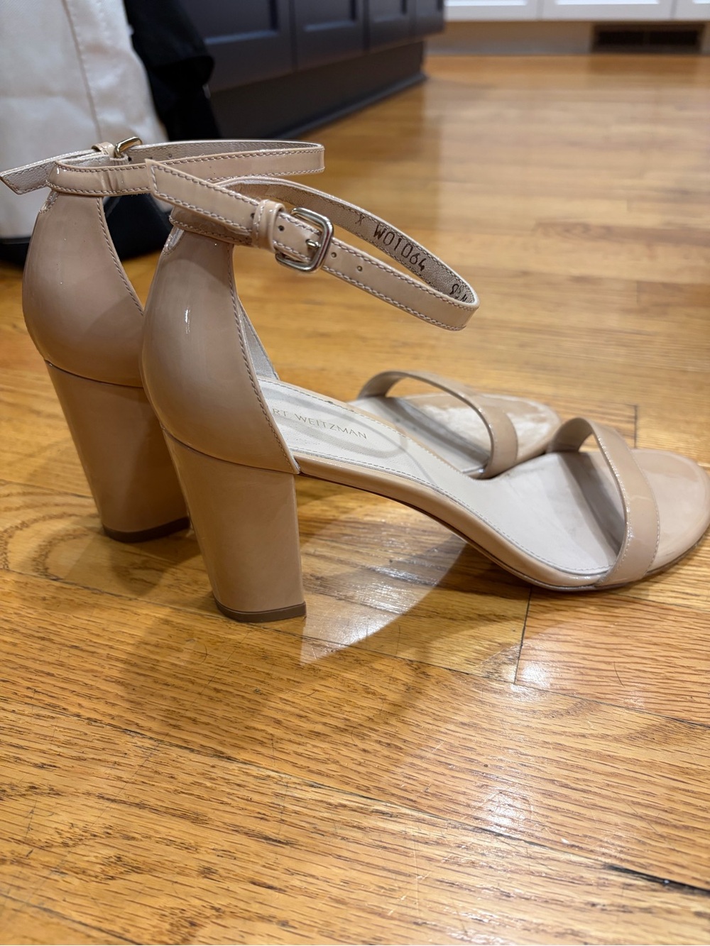Stuart Weitzman Beige Ankle-Strap Block Heel
